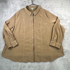 Jessica London 4X Tan Suede Look Long Sleeve Collared Button Up Shirt Plus Size